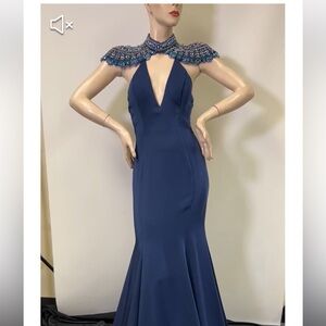 Aidan Mattox jewels neck and shoulder low back Long gown